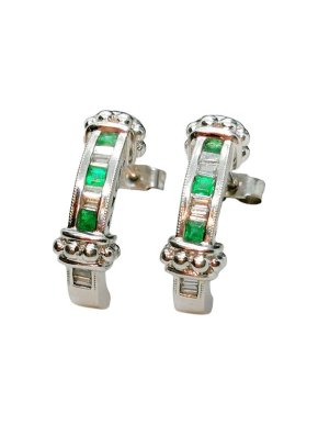 18ct White Gold Columbian Emerald & Diamond Earrings