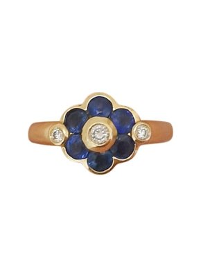 Sapphire & Diamond Flower Ring