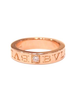 Bvlgari 18kt Rose Gold Logo Diamond Band Ring - Size 53