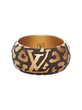 Louis Vuitton Black & gold-tone metal Monogram Leo bangle
