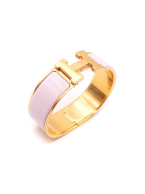 Hermes Vintage enameled rose dragee Wide Clic H bracelet GHW