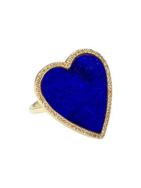 Jennifer Meyer 18ct yellow gold, diamond and lapiz heart ring L