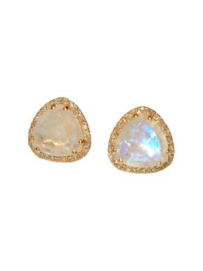 14ct yellow gold, diamond pave & moonstone stud earrings