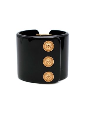 Chanel Black resin & gold-tone metal CC button cuff