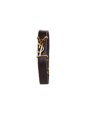 Saint Laurent Black leather & gold-tone metal Opyum bracelet