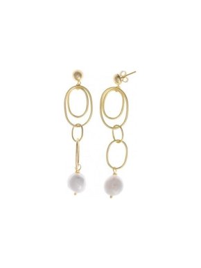 Salvatore Plata Gold Plated Pearl Hoop Drop Earrings