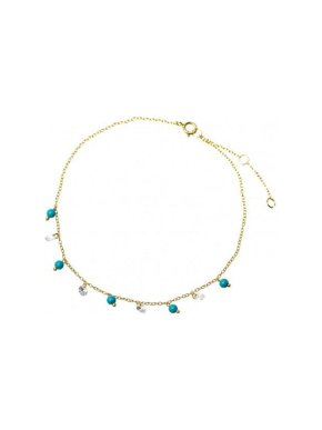 Salvatore Plata Turquoise Beaded Gold Plated Crystal Anklet