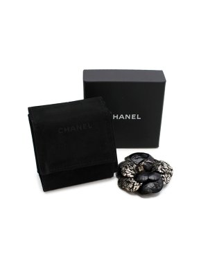 Chanel Black & Silver Camellia Brooch