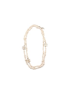 Chanel Long CC Globe Faux Pearl Necklace