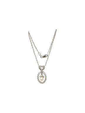 14ct white gold, diamond & pearl drop pendant necklace