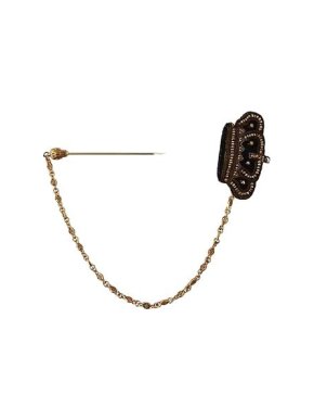Black and Gold Crown Embellished Pin Brooch