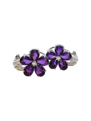 18ct white gold, amethyst & diamond flower earrings