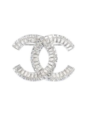 Chanel Silver-tone metal & crystal CC brooch