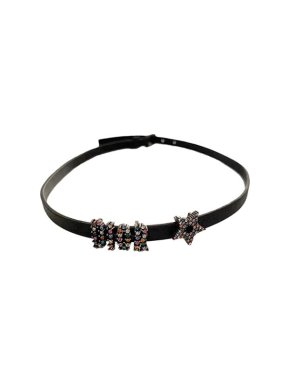 Dior Black leather & crystal choker necklace