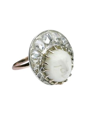 Antique 15ct white gold & diamond face ring J 1/2