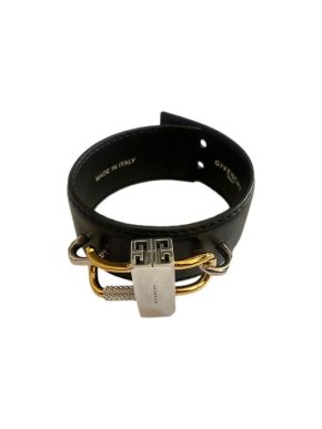 Givenchy Metal & black leather lock bracelet