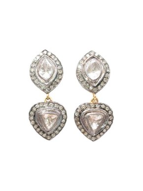 Indian Clear Crystal Quartz & Diamond 14kt Gold Earrings