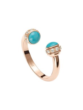 Piaget 18ct rose gold, turquoise & white diamond Possession open ring 49