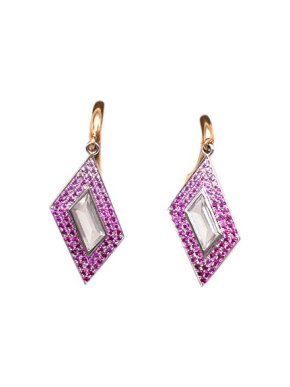 18ct yellow gold, topaz & pink sapphire Signature Rhomboid drop earrings