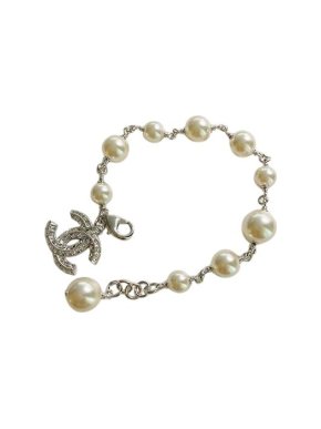 Chanel Silver Tone Faux Pearl Bracelet