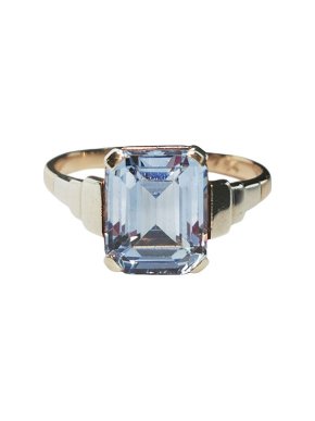 Yellow Gold Vintage Aquamarine Ring - Size O