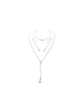 18ct White Gold Pearl Bar Earrings & Necklace