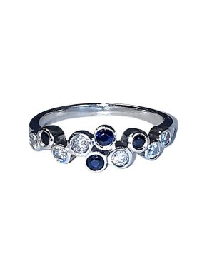 White Gold Diamond & Sapphire Bubble Ring - Size M