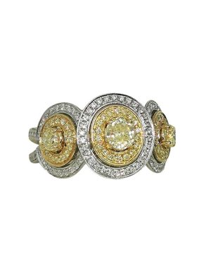 Yellow & White Diamond Triple Halo Ring - Size N 1/2