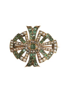 Emerald, Pearl & Diamond Georgian Brooch