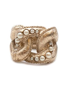 Chanel gold-tone metal & faux-pearl infinity ring - size 7