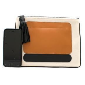 Zeus + Dione Leather & Canvas Clutch Bag 3