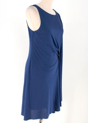 Leon Max Blue Sleeveless Silk Blend Draped Dress 2