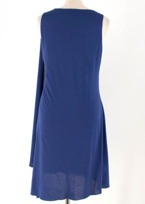 Leon Max Blue Sleeveless Silk Blend Draped Dress 3