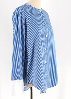 Tome Blue Pinstriped Long sleeve Top with Back Opening 10