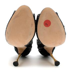 Oscar De La Renta Tweed Peep Toe Pin Heel Pumps 7