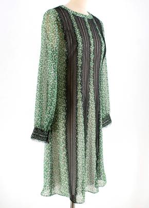 Mikael Aghal Green floral print dress with black lace trim 2