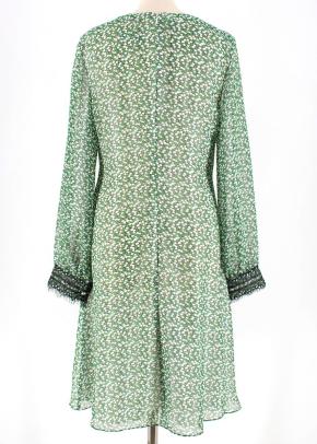 Mikael Aghal Green floral print dress with black lace trim 3