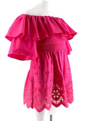 Self Portrait Fuchsia Embroidered Ruffle Off Shoulder Top 2