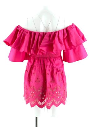 Self Portrait Fuchsia Embroidered Ruffle Off Shoulder Top 3