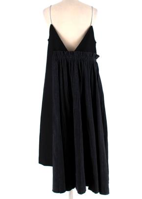 Sacai Black Wool Pleated Denim Skirt Midi Dress 3