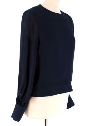 Oscar de la Renta Navy Blue Blouse with Large Rose Button Cuffs 2