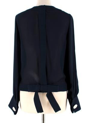 Oscar de la Renta Navy Blue Blouse with Large Rose Button Cuffs 3