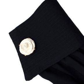 Oscar de la Renta Navy Blue Blouse with Large Rose Button Cuffs 6