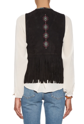 Talitha Black Embroidered Suede Fringed Gilet 3