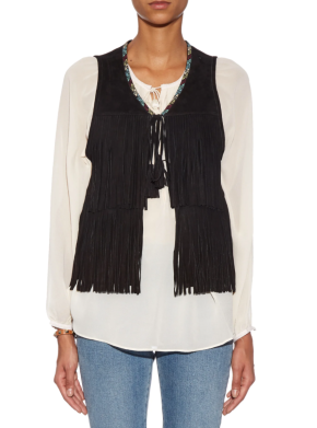 Talitha Black Embroidered Suede Fringed Gilet 4