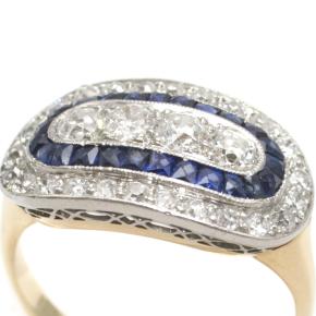 Edwardian 1910 French Cut Sapphire & Fine Diamond Ring 6