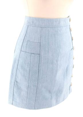 Balmain Blue Cotton Denim Buttoned Mini Skirt 4