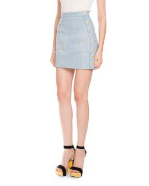 Balmain Blue Cotton Denim Buttoned Mini Skirt 9