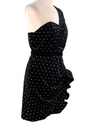 Self Portrait Black Velvet Diamanté One Shoulder Mini Dress 2