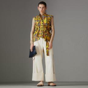 Burberry Yellow Sleeveless Graffiti Print Check Cotton Shirt 2